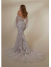 Strapless Lace Tulle Glitter Wedding Dress With Detachable Sleeves